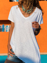 Load image into Gallery viewer, Loose V-Neck Short Sleeve T-Shirts with Irregular Hem