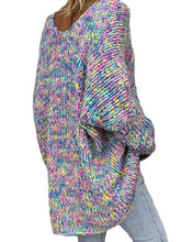 Load image into Gallery viewer, Casual V-neck Color Block Bat Sleeve Loose Sweater