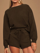 Load image into Gallery viewer, Casual Loose Solid Color Long Sleeve Shorts Two-piece Suit