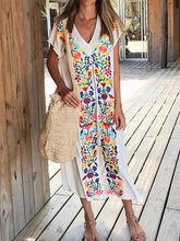 Load image into Gallery viewer, Floral Cotton-Blend V Neck Short Sleeve Dresses