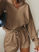 Load image into Gallery viewer, Casual Loose Solid Color V-neck Long Sleeve Two-piece Suit
