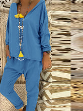 Load image into Gallery viewer, Simple Casual Loose V Neck Hooded Top Pants Suit