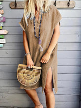 Load image into Gallery viewer, Plus Size Casual Solid V-Neck Short Sleeve Casual Dresses