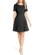 Load image into Gallery viewer, Elegant Lapel Short Sleeve Solid Color Midi Dress