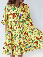 Load image into Gallery viewer, Holiday Round Neck Butterfly Print Dress