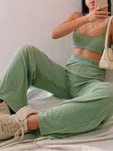 Load image into Gallery viewer, Casual V-neck Sling Sleeveless Solid Color Two-piece Suit