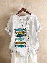 Load image into Gallery viewer, Fish Print Ladies Casual Short Sleeve Top