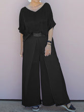 Load image into Gallery viewer, Pure Color V-neck Bat Sleeve Loose Top and Pants Two-piece Suit
