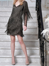 Load image into Gallery viewer, Prom V-neck Fringed Slim Mini Evening Dress