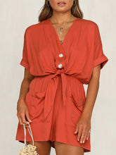 Load image into Gallery viewer, Lace-up Short Casual Jumpsuit