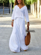 Load image into Gallery viewer, Simple Casual Loose V Neck Top Pants Set