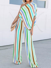 Load image into Gallery viewer, Fashional Multicolor Striped One-shoulder Top Women's Suit