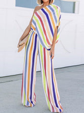 Load image into Gallery viewer, Fashional Multicolor Striped One-shoulder Top Women's Suit