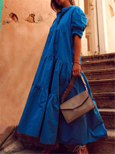 Load image into Gallery viewer, Short-sleeved V-neck Solid Color Dress