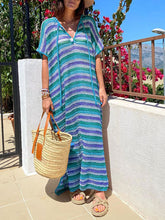 Load image into Gallery viewer, Striped V-Neck Short Sleeve Dress