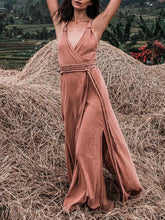 Load image into Gallery viewer, Solid Color V-neck Strap Maxi Dress
