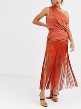 Load image into Gallery viewer, One-shoulder Fringed Evening Dress