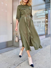 Load image into Gallery viewer, V-neck Solid Color Button Shirt Dress
