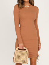 Load image into Gallery viewer, Sexy Solid Color Round Neck Drawstring Long Sleeve Dress