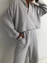 Load image into Gallery viewer, Casual Loose Solid Color Stand Collar Long Sleeve Two-piece Suit