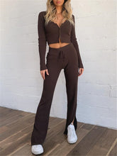 Load image into Gallery viewer, Knit Solid Color Suit with V-neck Zipper