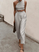 Load image into Gallery viewer, Elegant Sleeveless Crop Top and Trousers Women's Suit