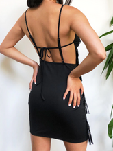 Load image into Gallery viewer, Fashion Black Layered Tassel Evening Dress