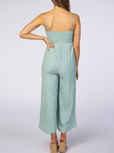 Load image into Gallery viewer, Mint Tie Front Crochet Trim Cropped Pregnant Maternity Jumpsuit