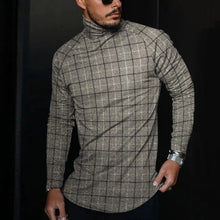 Load image into Gallery viewer, Men's Casual Turtleneck Plaid Long Sleeve T-Shirt