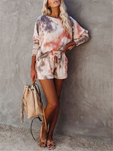 Load image into Gallery viewer, Round neck tie-dye short sleeve suit