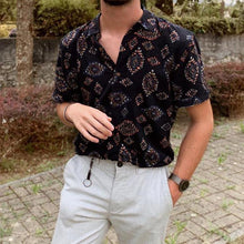 Load image into Gallery viewer, Men Retro Printed Short Sleeves Lapel Shirt