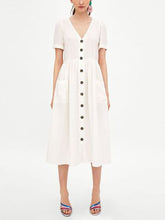 Load image into Gallery viewer, V-neck Net Color Short Sleeve Dress