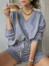 Load image into Gallery viewer, Casual V-neck Long Sleeve Solid Color Two-piece Suit