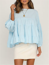 Load image into Gallery viewer, Round Neck Long-sleeved Ruffled Shirt
