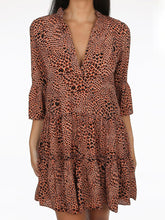 Load image into Gallery viewer, Deep V-neck Mid-sleeved High Waist Printed Midi Dress