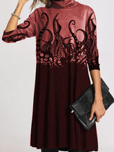 Load image into Gallery viewer, Autumn Plant Pattern High-neck Thick Casual Dress