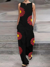 Load image into Gallery viewer, Fashionable Loose Casual Red Daisy Printed Jumpsuit