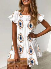 Load image into Gallery viewer, Round Neck Bohemian Print Ruffled Dress