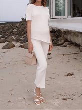 Load image into Gallery viewer, Round Neck Short Sleeve Knitted Loose Suit