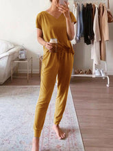Load image into Gallery viewer, Casual Short Sleeve Top And Pockets Lounge Jogger Pants Set