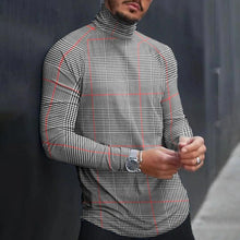 Load image into Gallery viewer, Men'S Stitching Plaid Print High Neck Retro T-Shirt