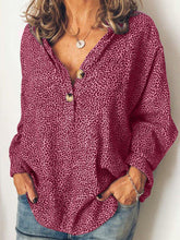 Load image into Gallery viewer, Leopard Print Long Sleeve Cotton-Blend V Neck Casual Tops&Blouse