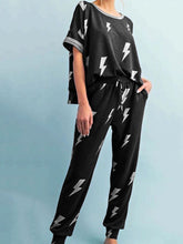 Load image into Gallery viewer, Casual Loose Comfortable Short Sleeve Top Pants Lightning Print Suit