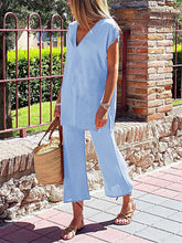 Load image into Gallery viewer, Simple Casual Loose V Neck Top Pants Knitted Suit