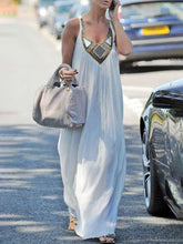 Load image into Gallery viewer, Hanging Neckline Printed Solid Color Casual Dress