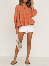 Load image into Gallery viewer, Round Neck Long-sleeved Ruffled Shirt