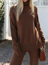 Load image into Gallery viewer, Casual Loose Solid Color Long Sleeve High Neck Two-piece Suit