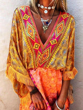 Load image into Gallery viewer, Bohemian Printed Tassel Mini Dress