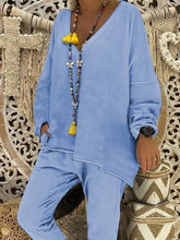 Load image into Gallery viewer, Simple Casual Loose V-Neck Long Sleeved Top Pants Suit