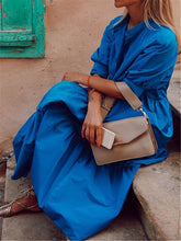 Load image into Gallery viewer, Short-sleeved V-neck Solid Color Dress